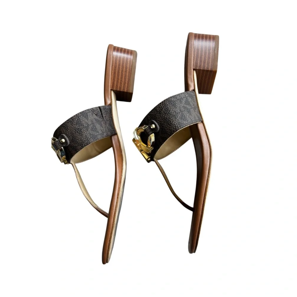 Michael Kors Sz 9 MK Izzy Logo Embellished Print Canvas Sandals - Picture 7 of 10